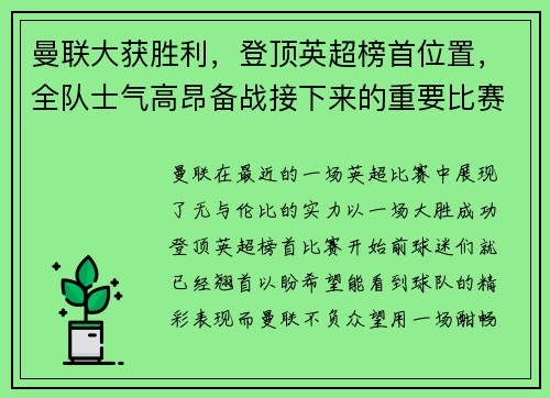 曼联大获胜利，登顶英超榜首位置，全队士气高昂备战接下来的重要比赛